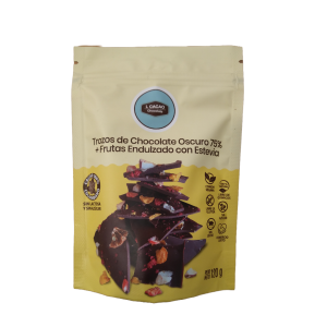 Trozos de Chocolate Oscuro 75% + Frutas Endulzado con estevia L'Cacao