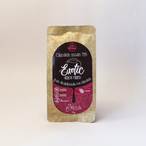 Fruta Deshidrata cubierta de chocolate al 75% cacao Fresa 30g